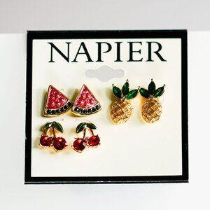 NWT Napier Mixed Fruit Earrings, Watermelon Slices, Pineapples, Cherries